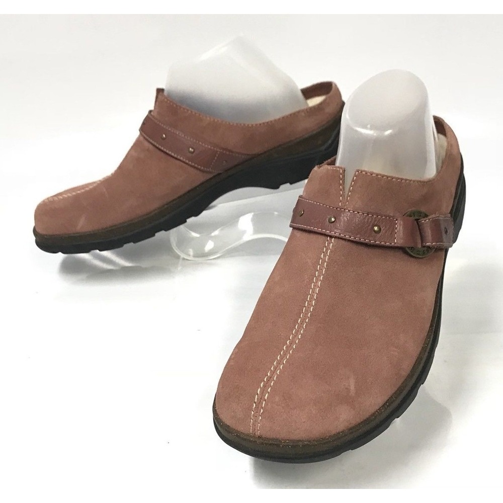 Bass Womens Suede Mule Clogs‎ 11 M Dusty Rose Mauve Leather Strap Comfort Shoes